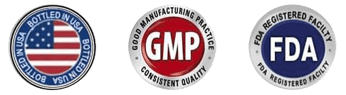 Made in USA, GMP Certified, FDA Registered Facility badges